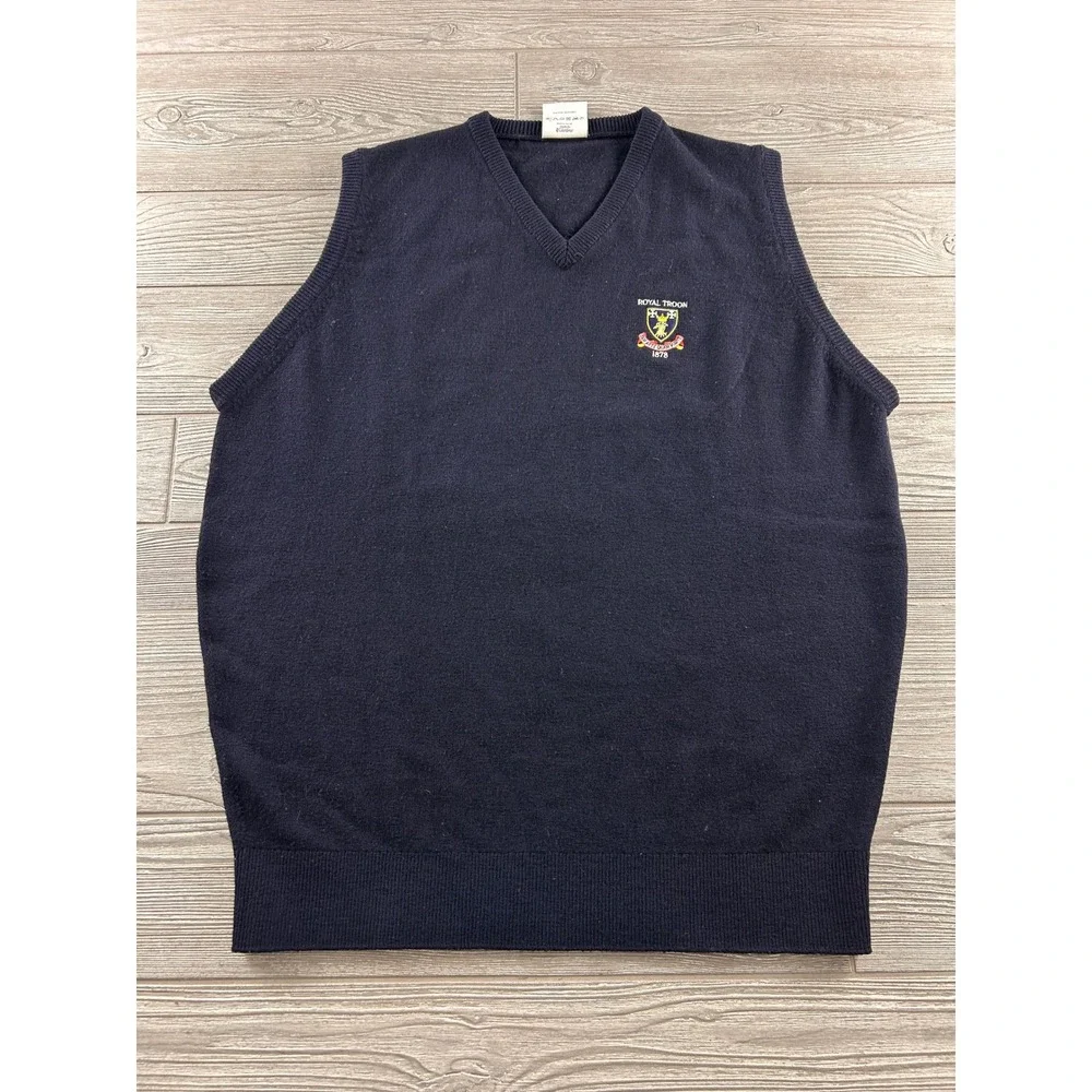 Classic V-Neck Sweater Vest - Navy with Embroidered Crest
